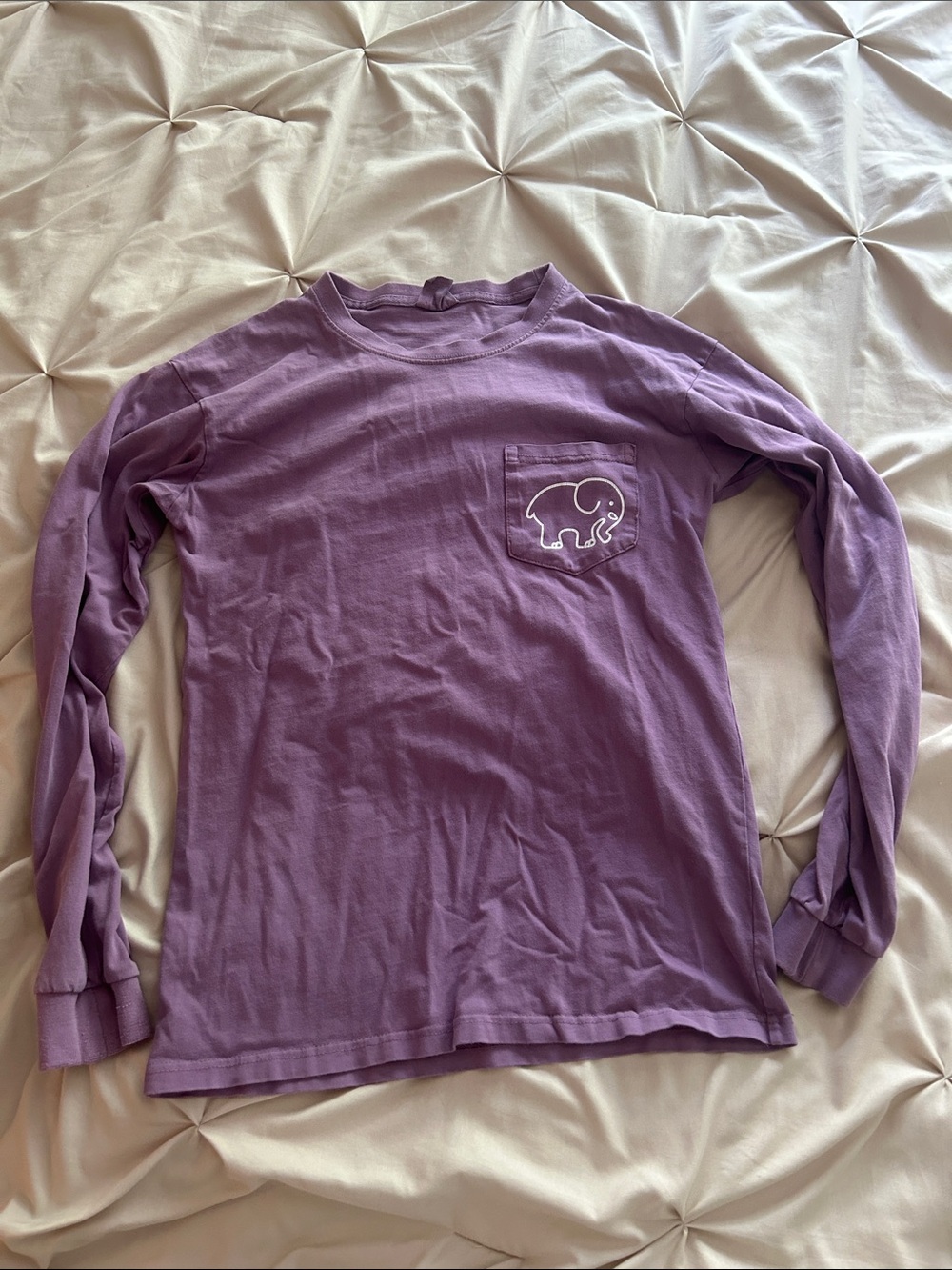 Ivory Ella Purple Elephant Graphic Long Sleeve Pocket Tee S